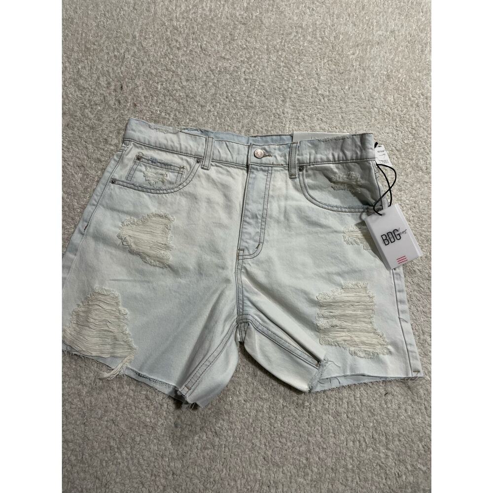 NWT BDG Urban Outfitters Womens Sz 28 Dropped Waist Destroy Denim Short Lt Blue